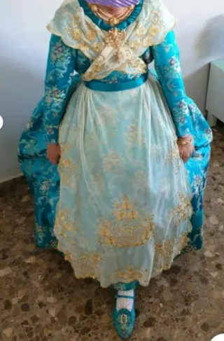 Traje Fallera Niña 10 Años Azul y Dorado