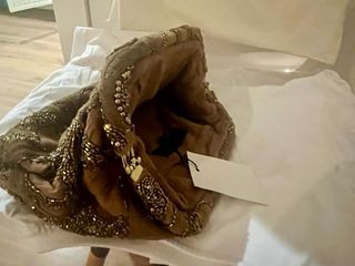 Bolso de mano Zara dorado y verde oliva