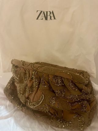 Bolso de mano Zara dorado y verde oliva