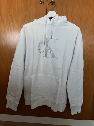 Sudadera Calvin Klein Blanca Logo Plateado