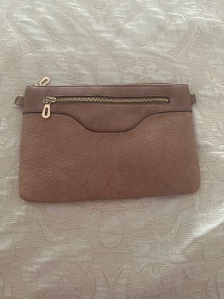 Bolso de mano beige y rosa