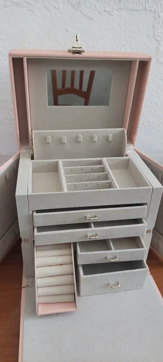 Joyero organizador rosa y gris