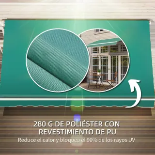 Toldo Outsunny con Braccio Articolato e Manovella, Struttura in Alluminio e Telo in Poliestere 295x245 cm Verde