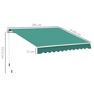 Toldo Outsunny con Braccio Articolato e Manovella, Struttura in Alluminio e Telo in Poliestere 295x245 cm Verde