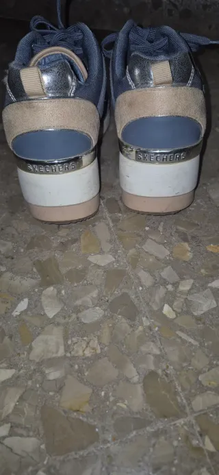 Zapatos Skechers Mujer Azul y Plata