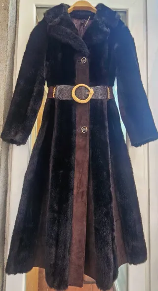 Abrigo vintage 70s francés piel sintetica M/L