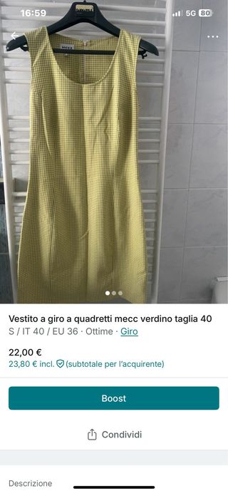 Vestito a quadretti verdino giallo taglia 40