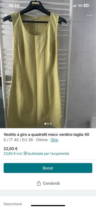 Vestito a quadretti verdino giallo taglia 40