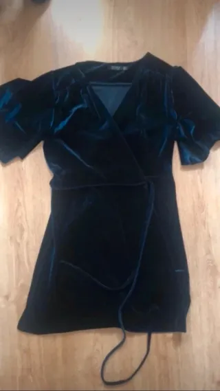 Vestido Terciopelo Azul Talla 38 Bershka