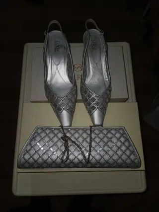 Zapatos antiguos de fiesta Sanse y Bolso Plateado