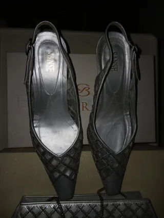 Zapatos antiguos de fiesta Sanse y Bolso Plateado