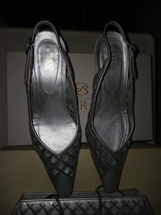 Zapatos antiguos de fiesta Sanse y Bolso Plateado
