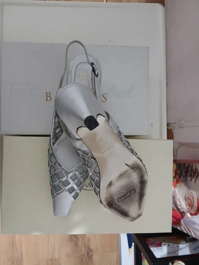 Zapatos antiguos de fiesta Sanse y Bolso Plateado