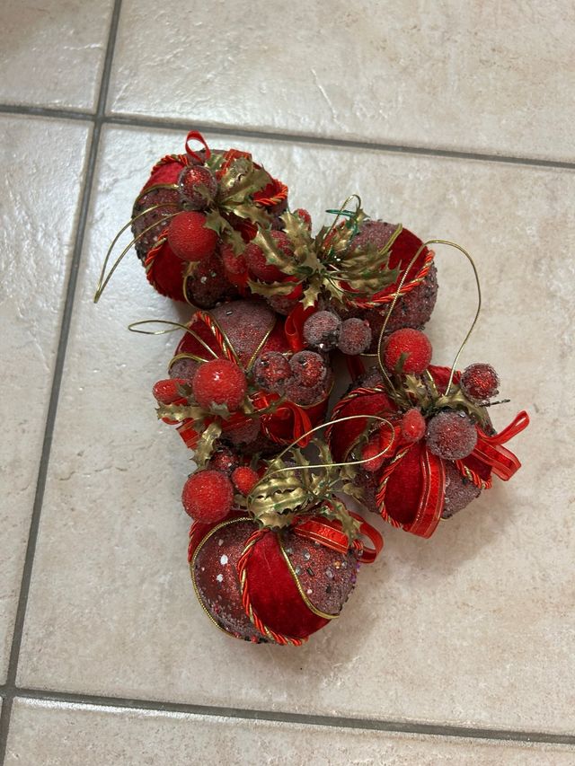 5 Palline Natalizie Rosse e Oro