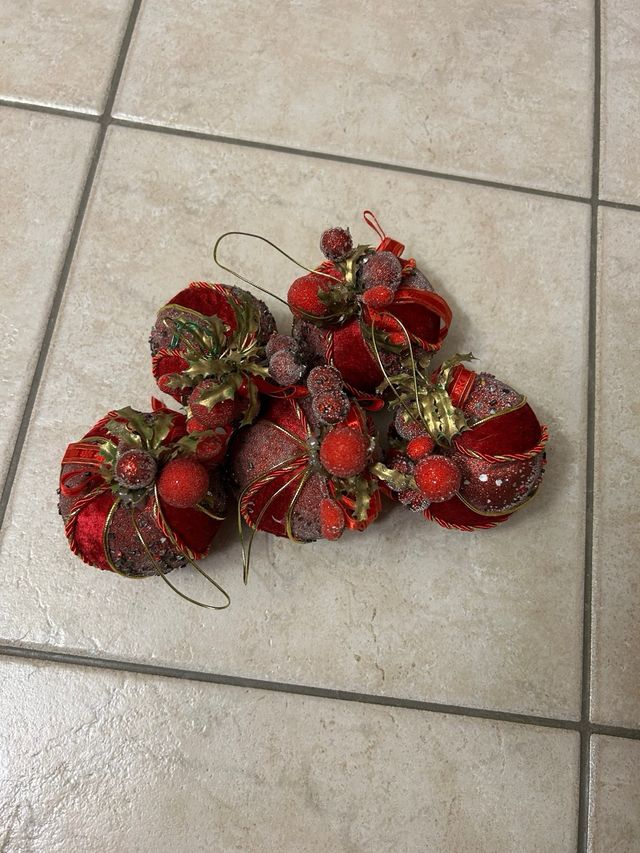 5 Palline Natalizie Rosse e Oro