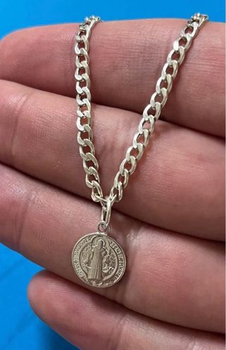 Bella Pulsera Medalla San Benito Plata De Ley 925