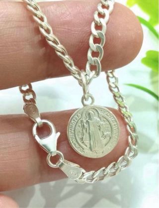 Bella Pulsera Medalla San Benito Plata De Ley 925