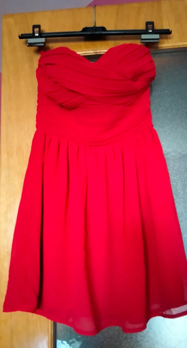 Vestido corto palabra de honor cuadros vestido roj