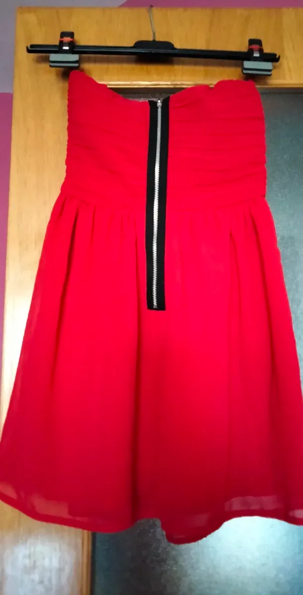 Vestido corto palabra de honor cuadros vestido roj