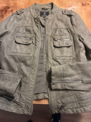 Chaqueta de piel Rhonpelle verde oliva mujer