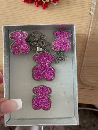 Conjunto Tous Oso Rosa y Plateado