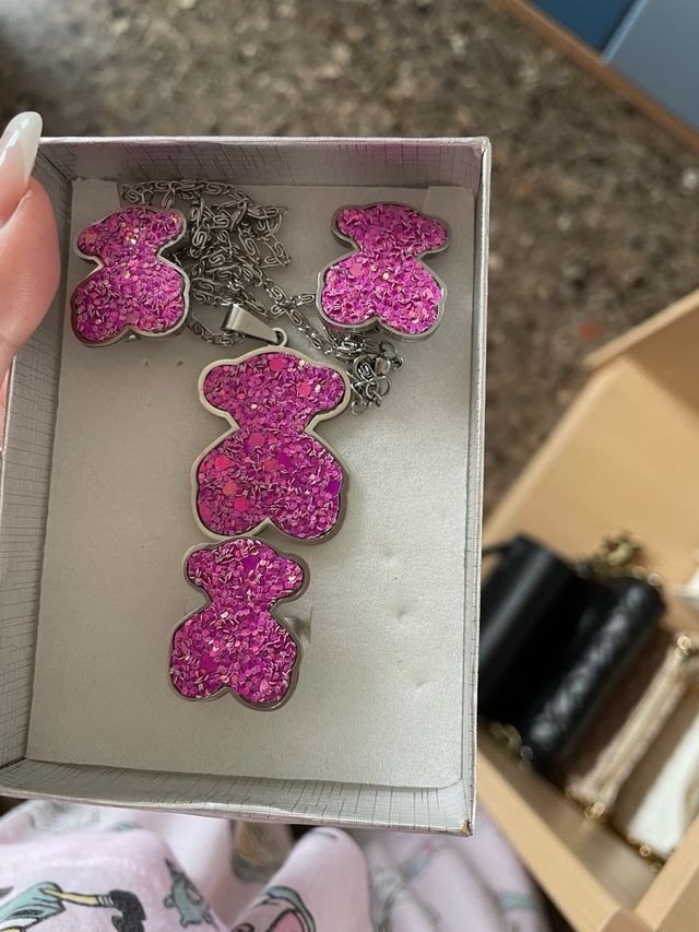 Conjunto Tous Oso Rosa y Plateado