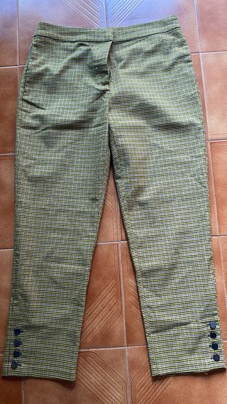 Pantalón cuadros mujer verde y amarillo