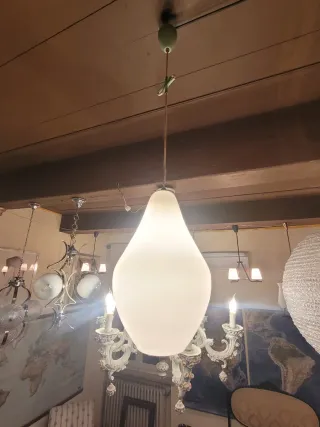 Lampada a sospensione vetro opalino anni '60