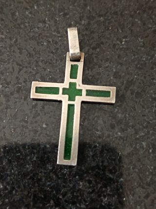 Colgante Cruz Plata y Esmalte Verde