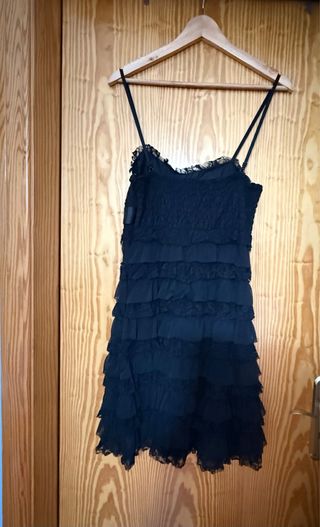 Vestido fiesta tirantes encaje y lazo