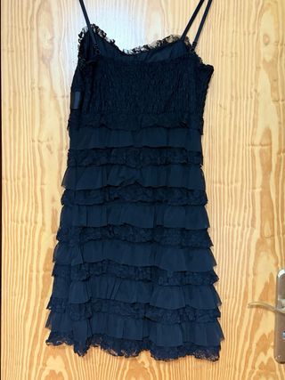 Vestido fiesta tirantes encaje y lazo