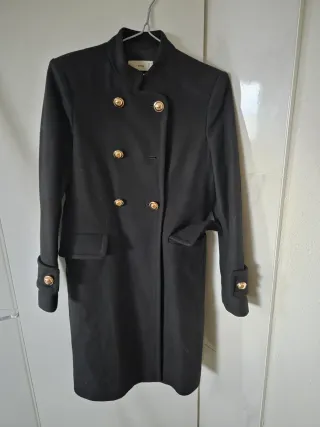 Abrigo Mango Negro Talla M Lana Militar