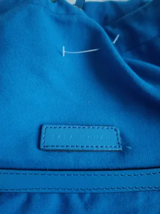 Bolso Zara Piel Búfalo Azul Grande Perforado