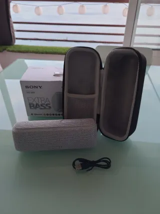 Altavoz Sony SRS-XB21 gris con funda y caja