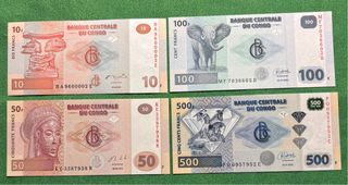 Banconote Congo 10, 50, 100, 500 Franchi