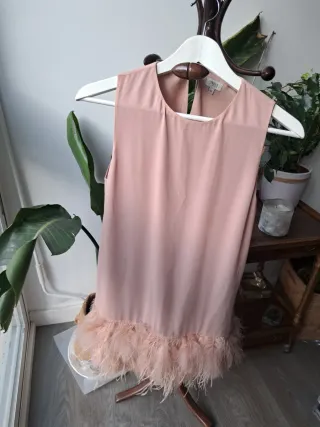 Vestido Hoss Talla 38 Rosa con Plumas