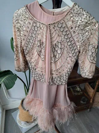 Vestido Hoss Talla 38 Rosa con Plumas