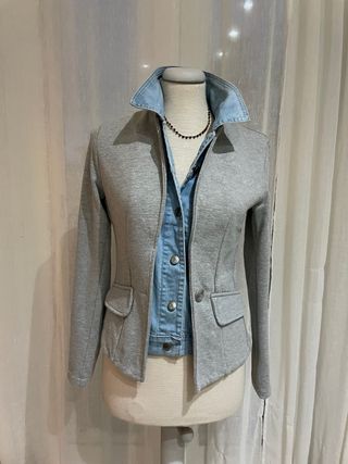 Blazer effetto doppio grigio e blu