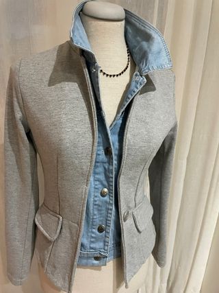 Blazer effetto doppio grigio e blu