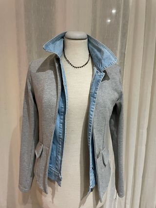 Blazer effetto doppio grigio e blu