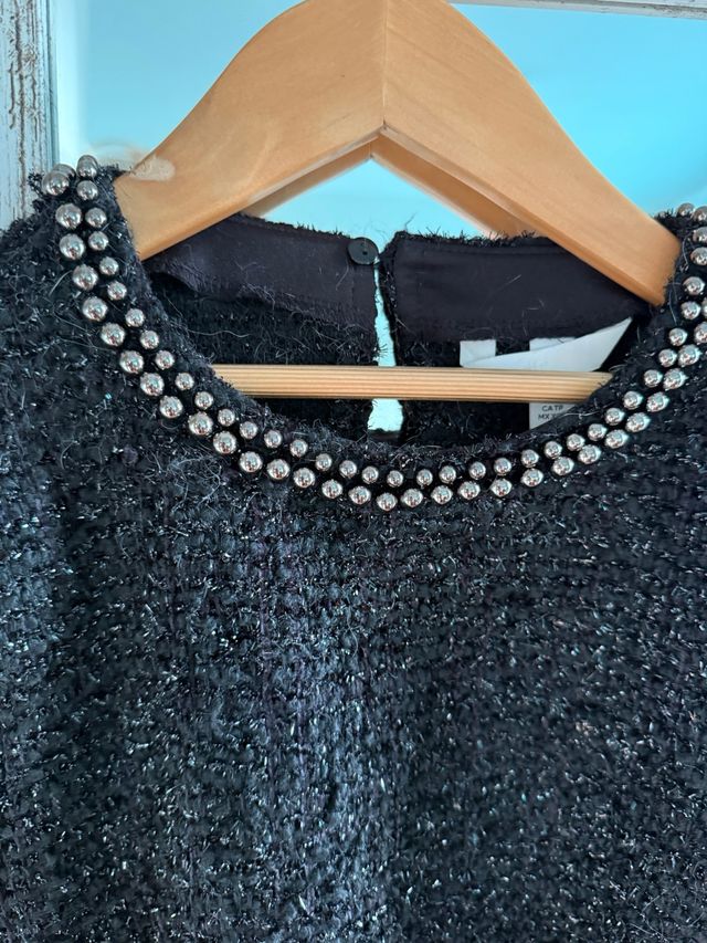 Jersey Mujer Brillo Manga Corta Negro/Plata