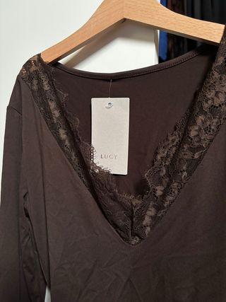 Body con pizzo marrone taglia unica