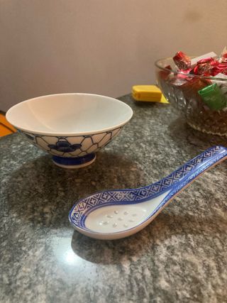 Set cucina ceramica blu e bianco