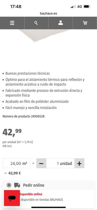 Base aislante polietileno aluminizado 18m2