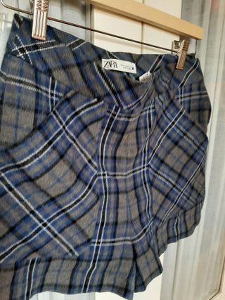 Falda Zara cuadros azul y gris Talla S