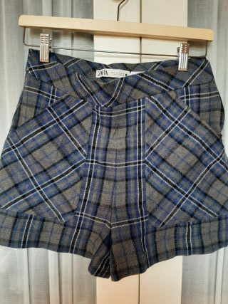 Falda Zara cuadros azul y gris Talla S