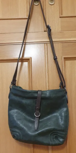 Bolso bandolera piel verde caqui