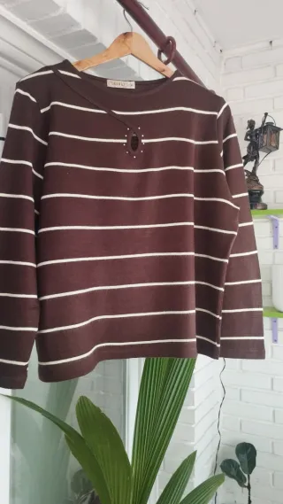 Jersey fino TRANZ rayas marrón chocolate Talla XL