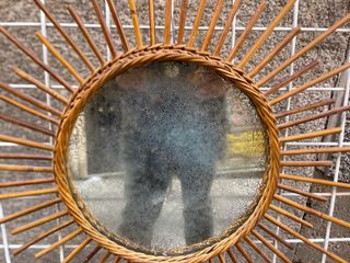 Specchio a forma di sole in vimini anni '60/'70