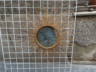 Specchio a forma di sole in vimini anni '60/'70